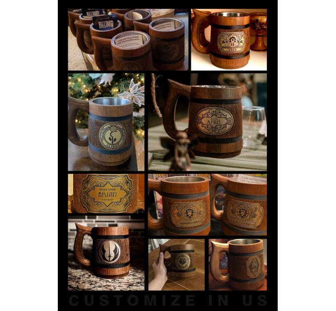 For the Horde beer Mug, Warcraft Engraved Wooden Gift