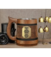 Smiling Dungeon Master Wooden Beer Stein for Tabletop Gamers, Unique Dungeon Master Beer Mug