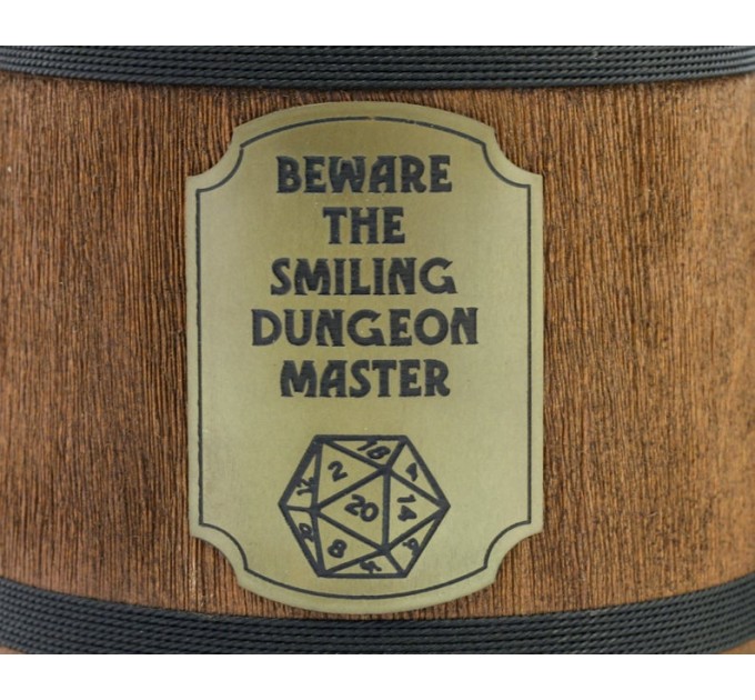 Smiling Dungeon Master Wooden Beer Stein for Tabletop Gamers, Unique Dungeon Master Beer Mug