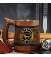 Superdad personalized wooden mug