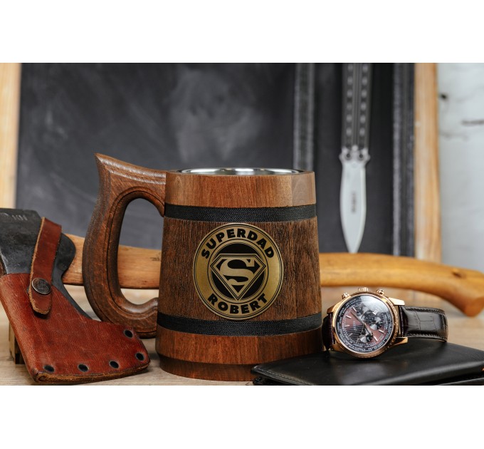 Superdad personalized wooden mug