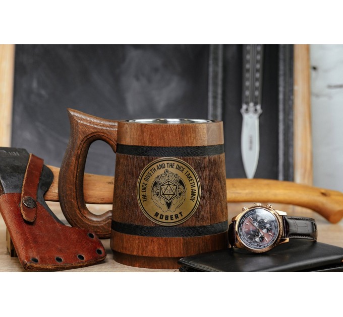 The Dice Giveth And The Dice Taketh Away Dungeon Master wooden mug