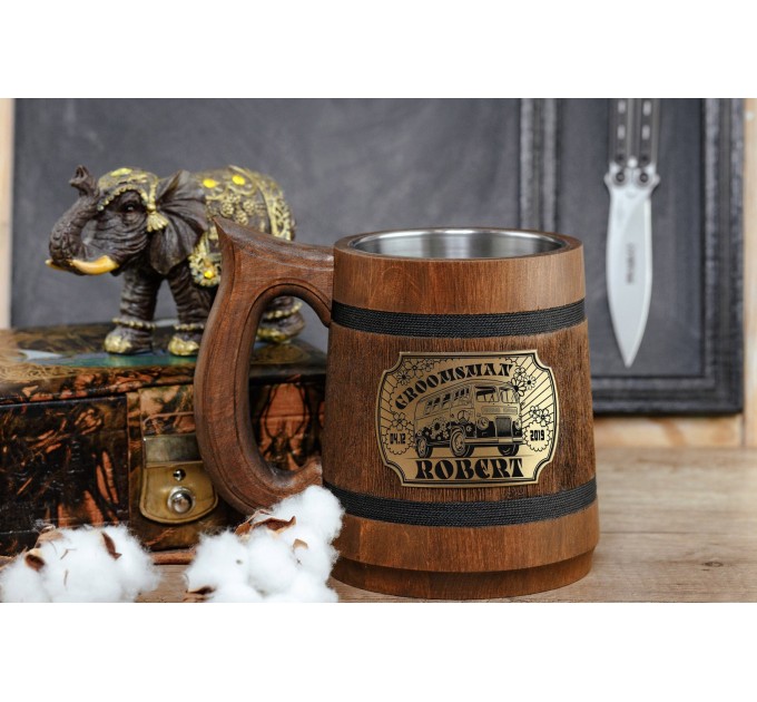 Wooden Groomsman Mug, Hippie Boho Wedding