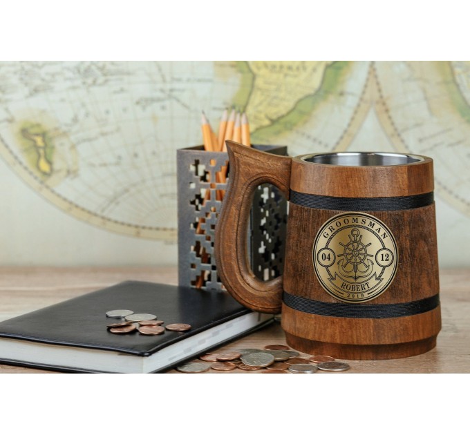 Groomsmen Sea Captain Gift, Nautical Wooden Mug