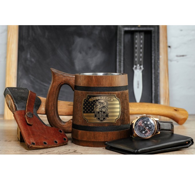 Father of the Bride Beer Mug, Groomsman Wooden Stein 