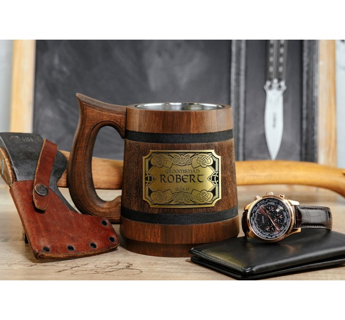 Groomsmen Personalized Celtic  Wooden Beer Mug 