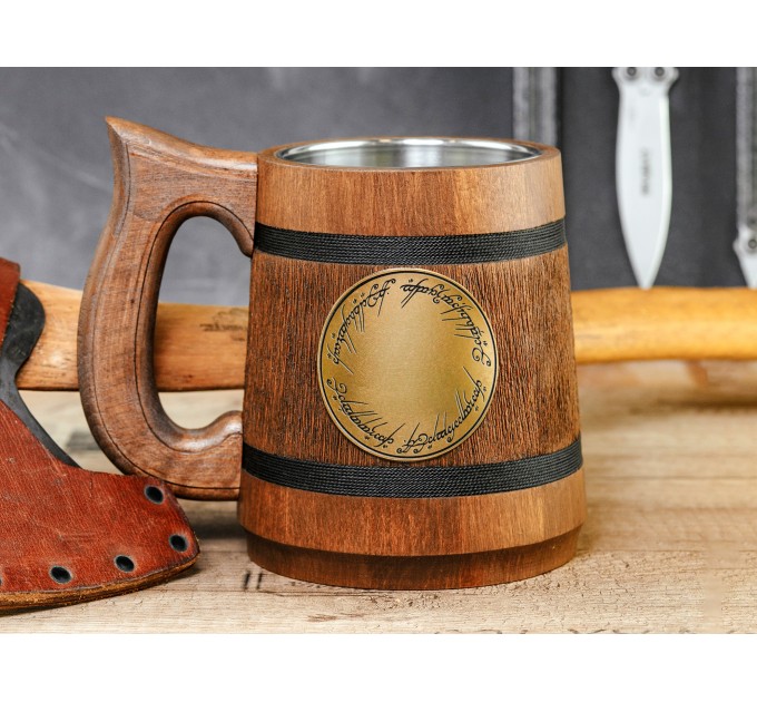 Elvish One Ring wooden mug