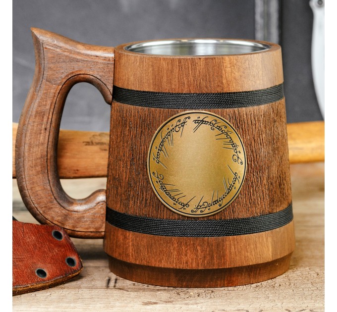 Elvish One Ring wooden mug