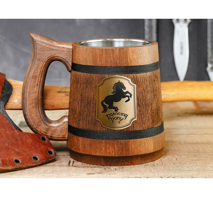 Prancing Pony wooden mug. LOTR Gifts. Hobbit Tankard