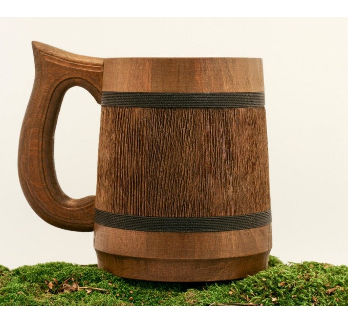 Viking wooden tankard with nordic ornaments