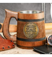 Personalized Viking Mug, Nordic Ornaments, Vikings Beer Tankard, Engraved Wooden Stein