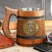 Personalized Viking Mug, Nordic Ornaments, Vikings Beer Tankard, Engraved Wooden Stein