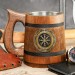 Viking runes compass  wooden tankard