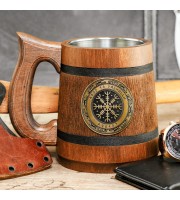 Viking runes compass  wooden tankard