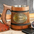 Viking wooden tankard with nordic ornaments