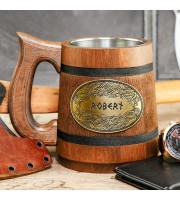 Viking wooden tankard with nordic ornaments