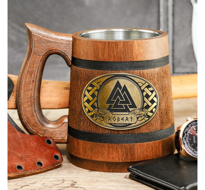 Vikings Valknut Odin triangles wooden mug