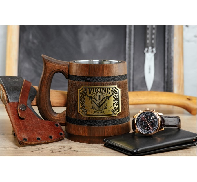 Viking Shield Road to Valhalla wooden stein