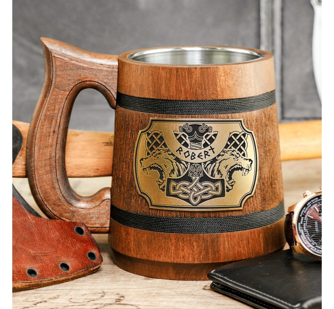 Vikings Personalized mug with wolves of Odin Geri and Freki 