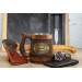 Viking wooden tankard with nordic ornaments