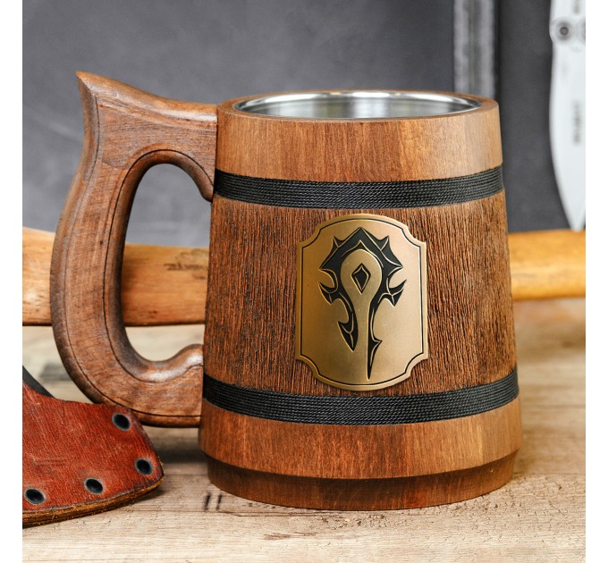 Engraved Mug Horde sign, Warcraft Wooden Gift