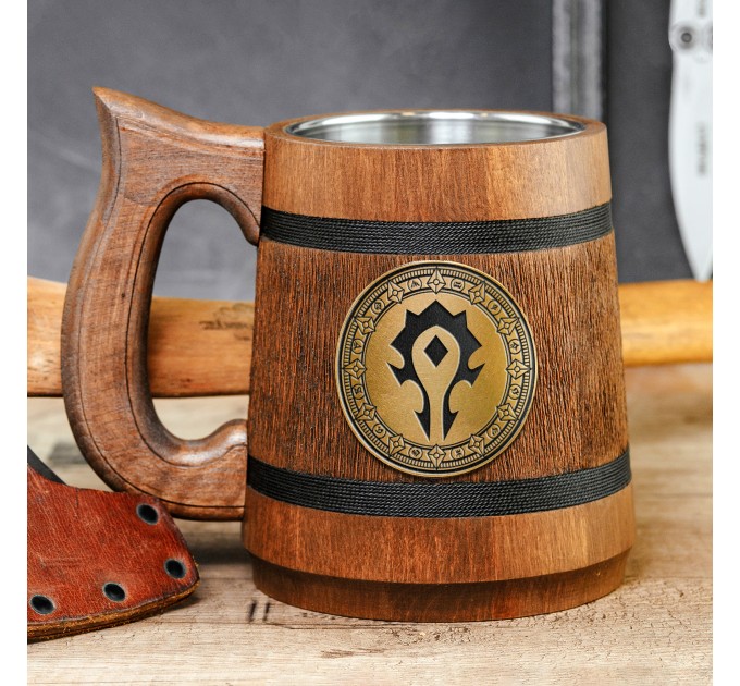 For the Horde beer Mug, Warcraft Engraved Wooden Gift
